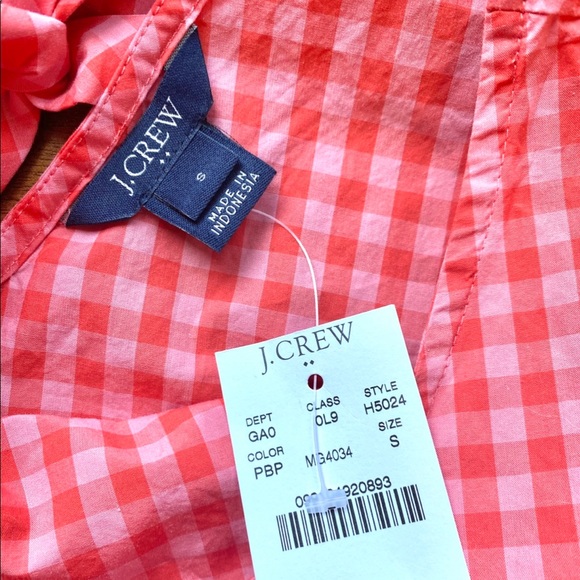 J.CREW Peplum Coral Gingham Sleeveless Bow Top - Picture 5 of 7